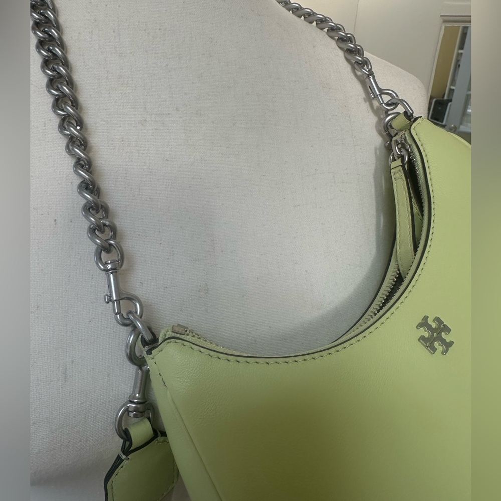 Tory Burch NWT Small Mercer Crescent Shoulder Bag convertible strap Lime Sorbet - Picture 10 of 14